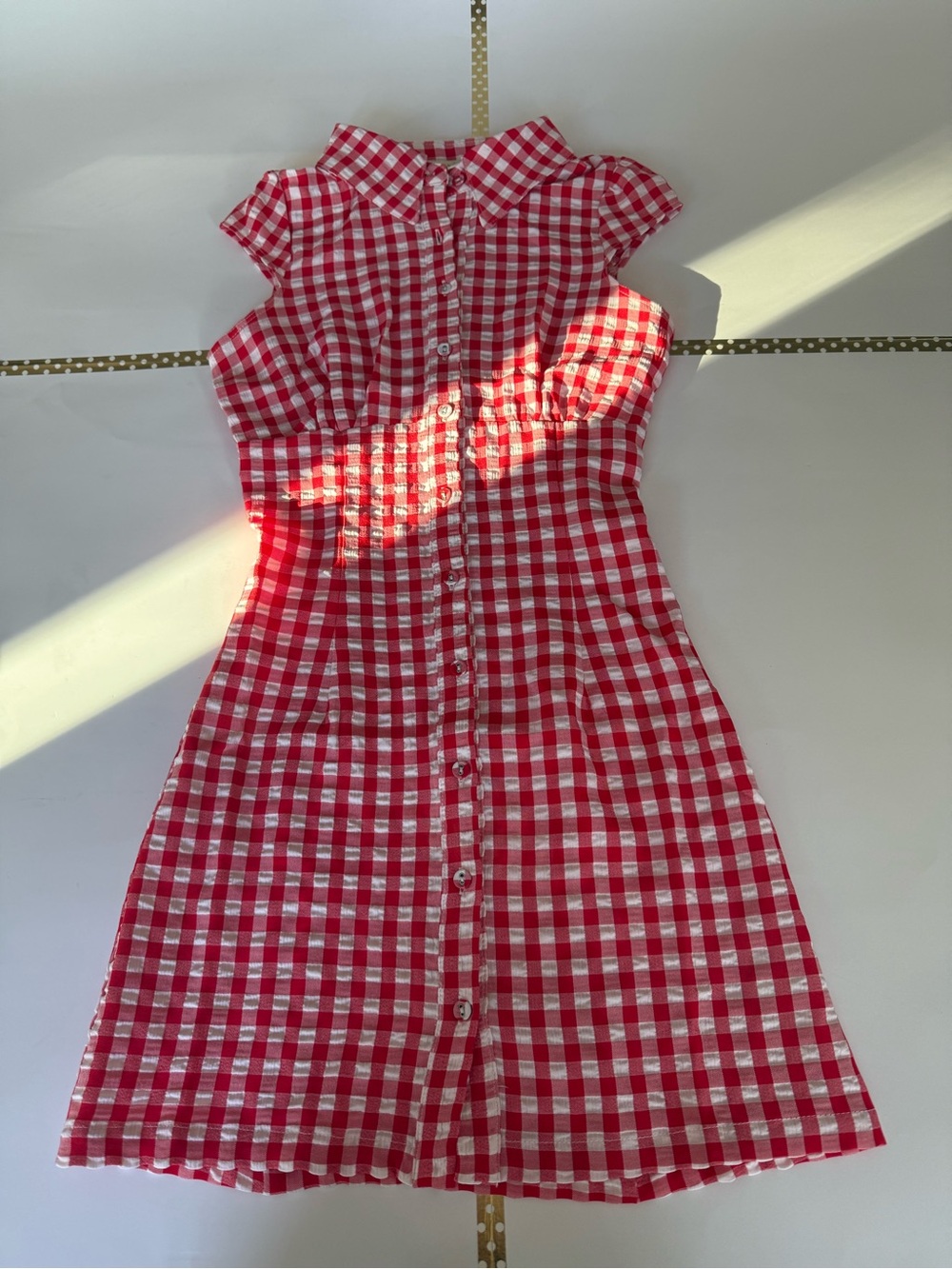 Thirty Thirty L.A. Red White Gingham Button Front Mini Dress XS NWT Collared